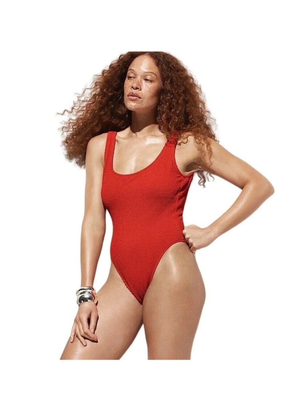 J. Crew Scrunchie One Piece Swimsuit Size 22 Textured Scoop Back Red Beachwear